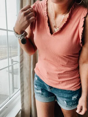 V Neck Frilled Knit Top