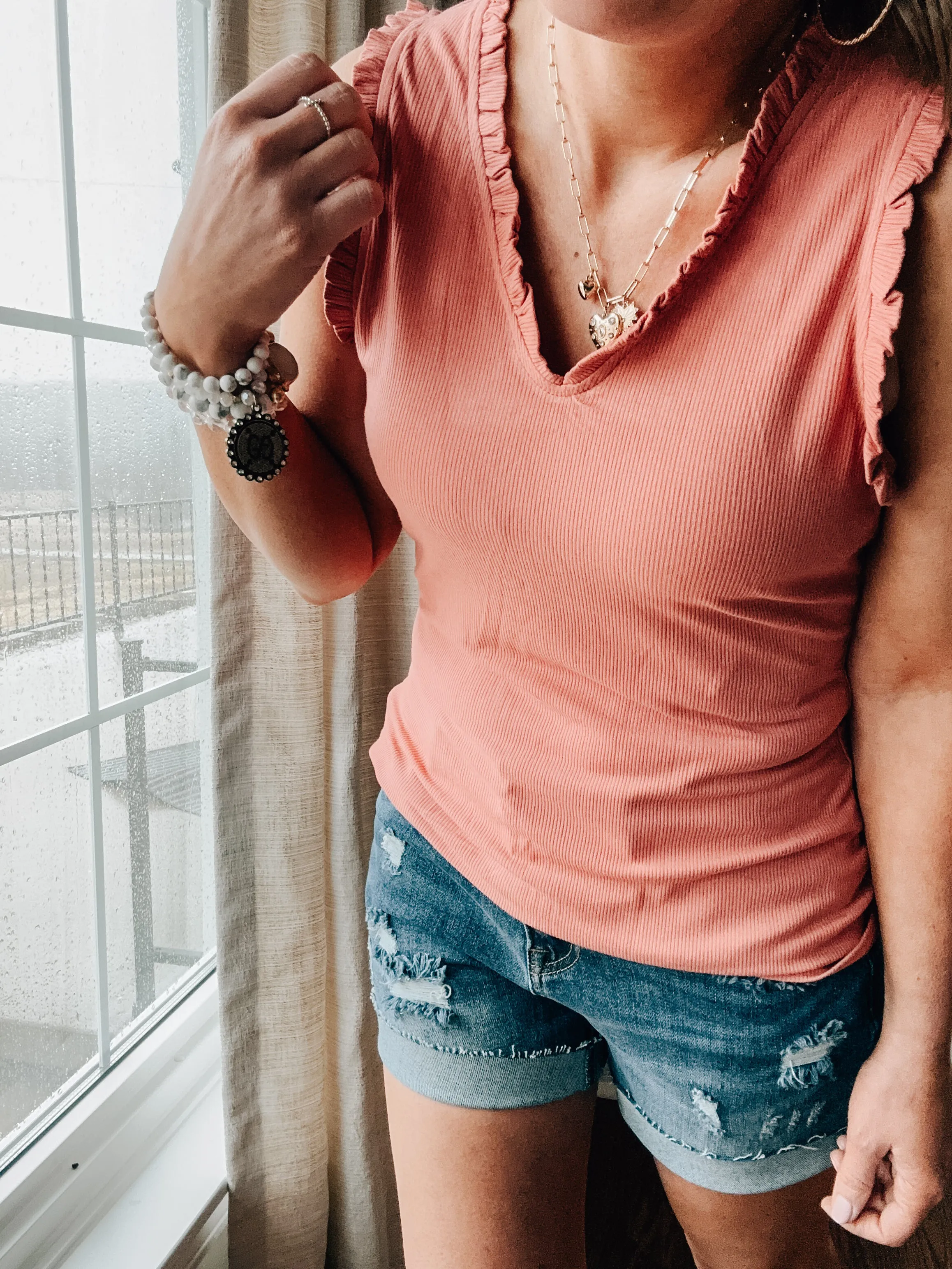 V Neck Frilled Knit Top