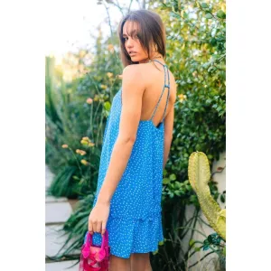 VERY J Blue Spotted Sleeveless Braided Strap Mini Dress ND30846-Blue