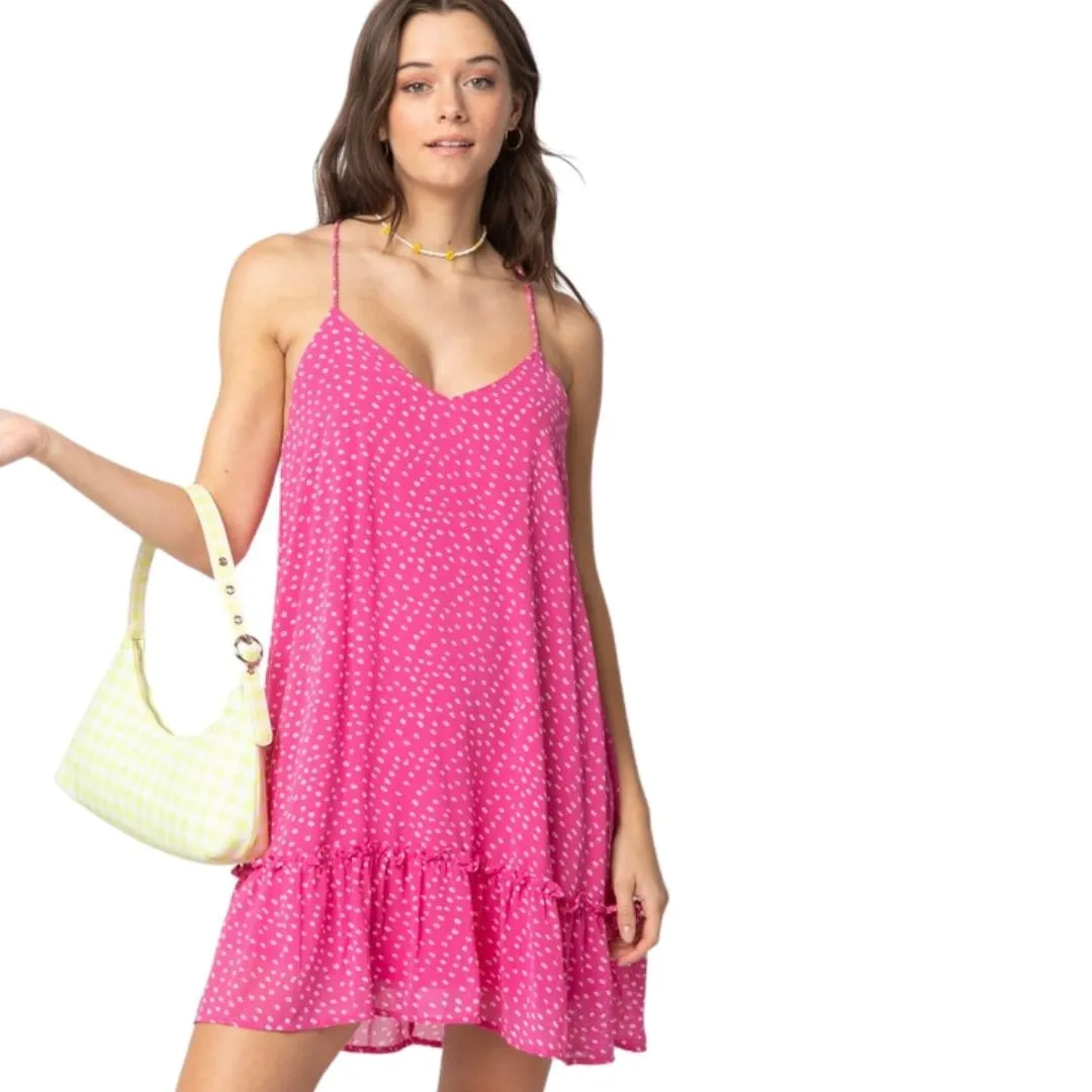 VERY J Blue Spotted Sleeveless Braided Strap Mini Dress ND30846-Blue