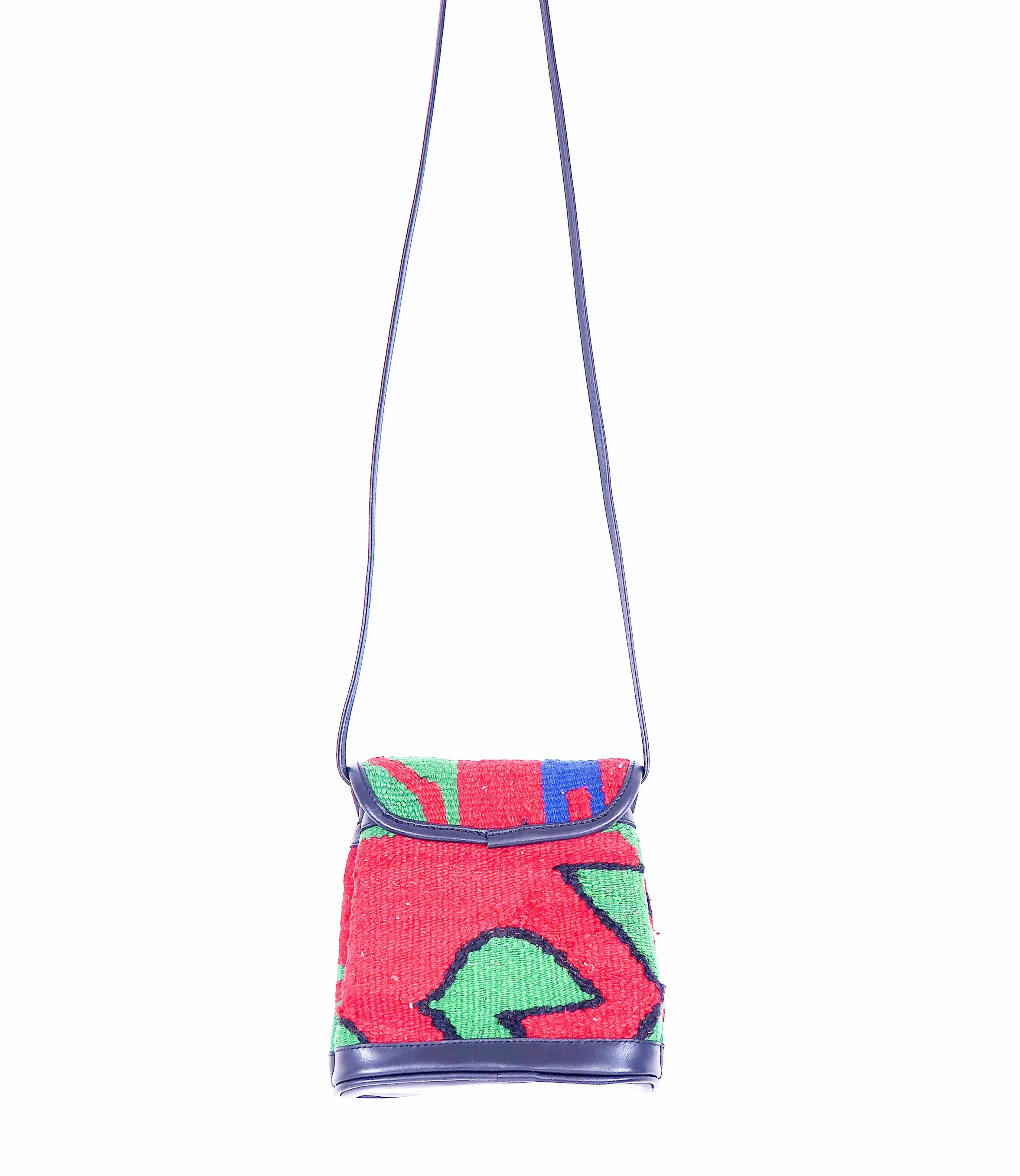Vintage Kilim Handbag - Black Leather