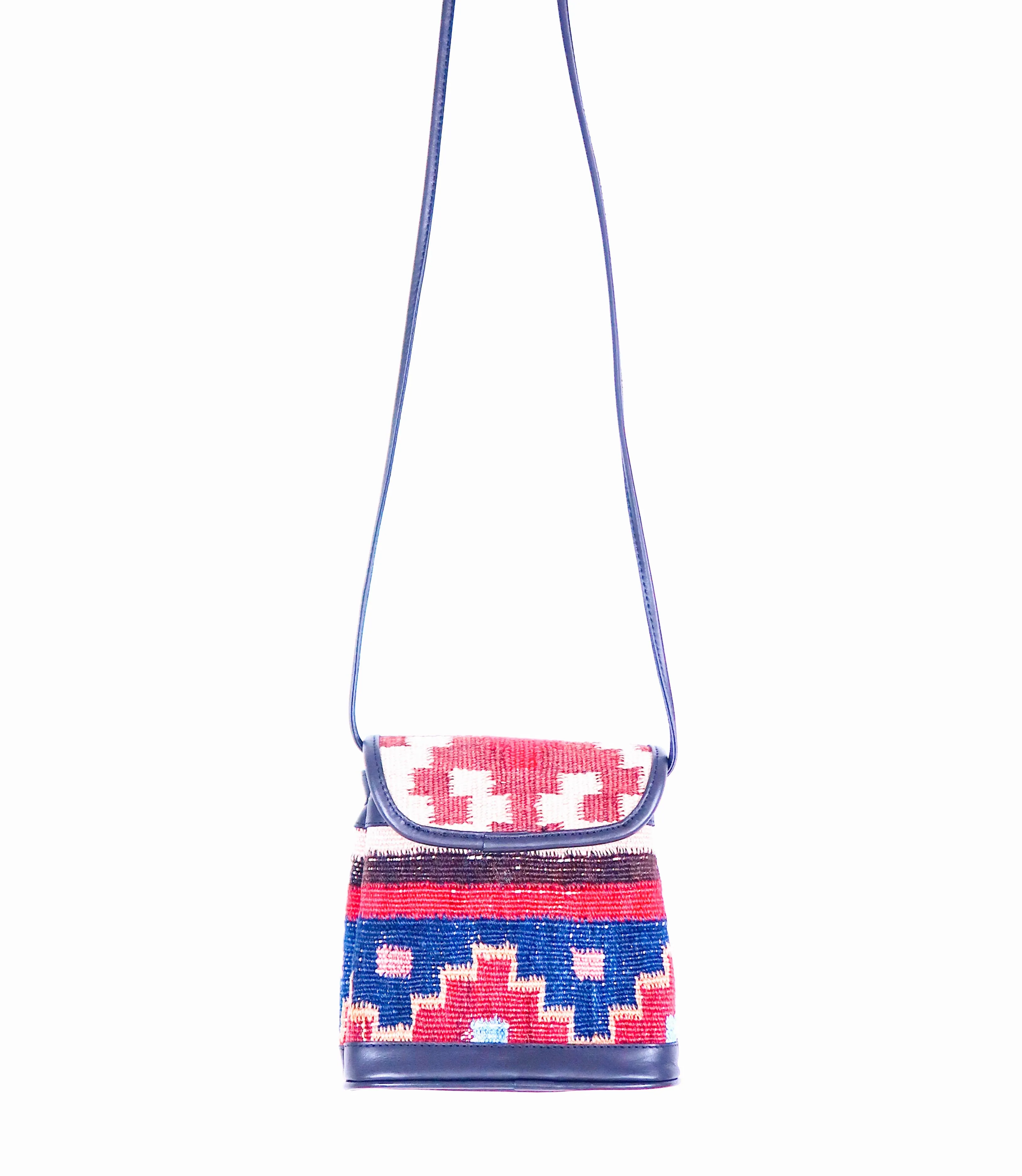 Vintage Kilim Handbag - Black Leather