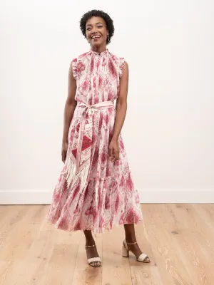 wavelength tank frilled midi - raspberry ikat