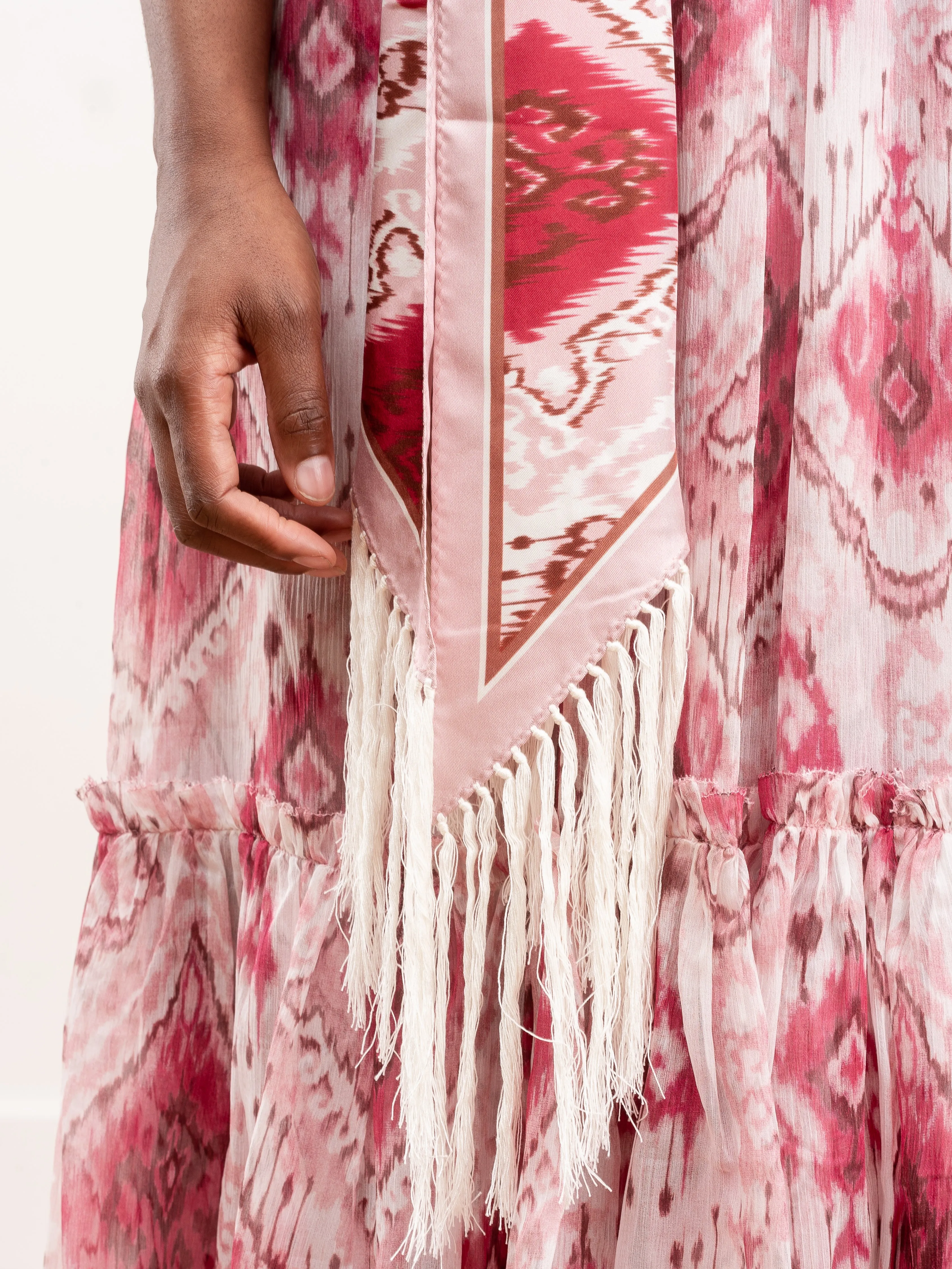 wavelength tank frilled midi - raspberry ikat