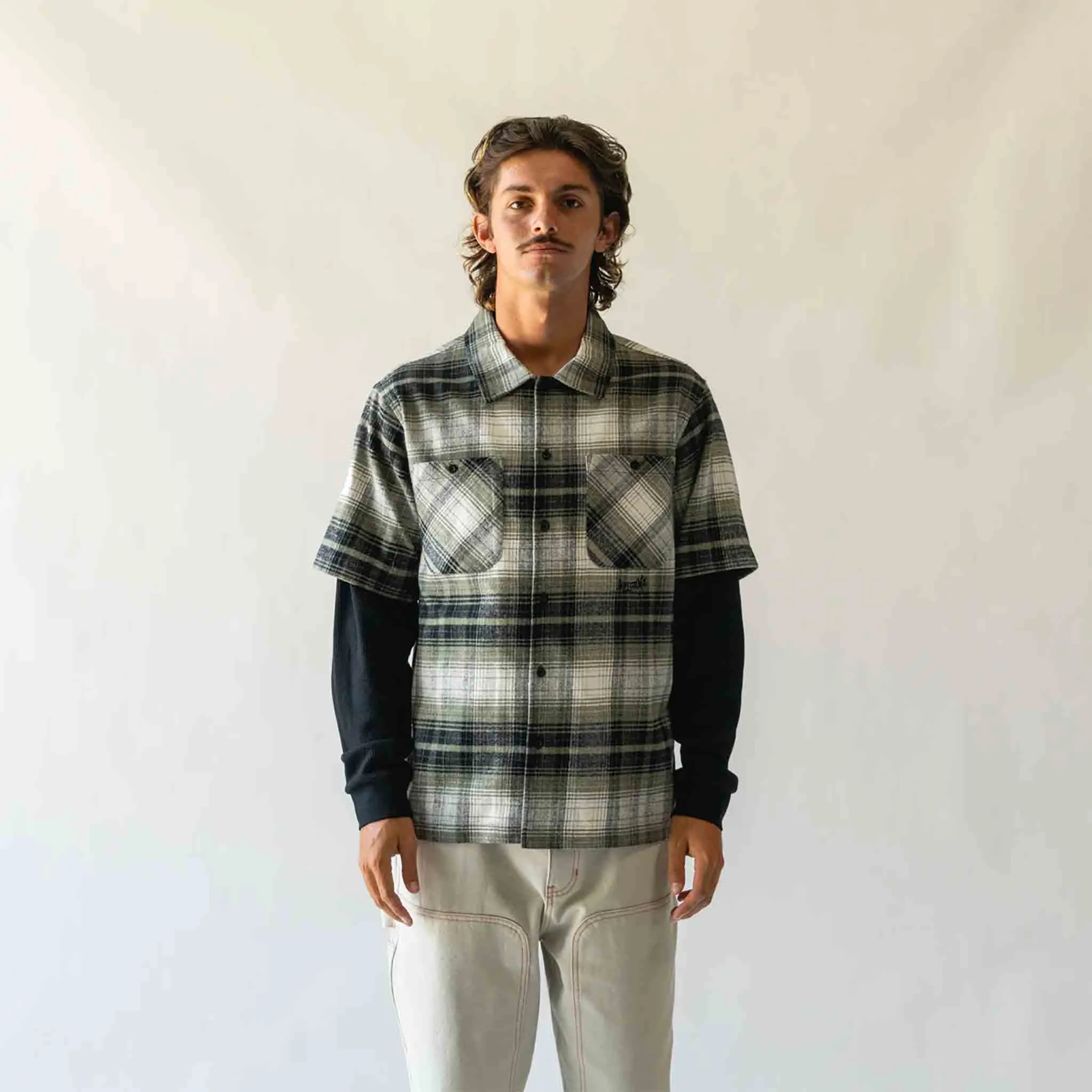 Welcome Lair Woven Plaid/Thermal Layered Shirt Olive