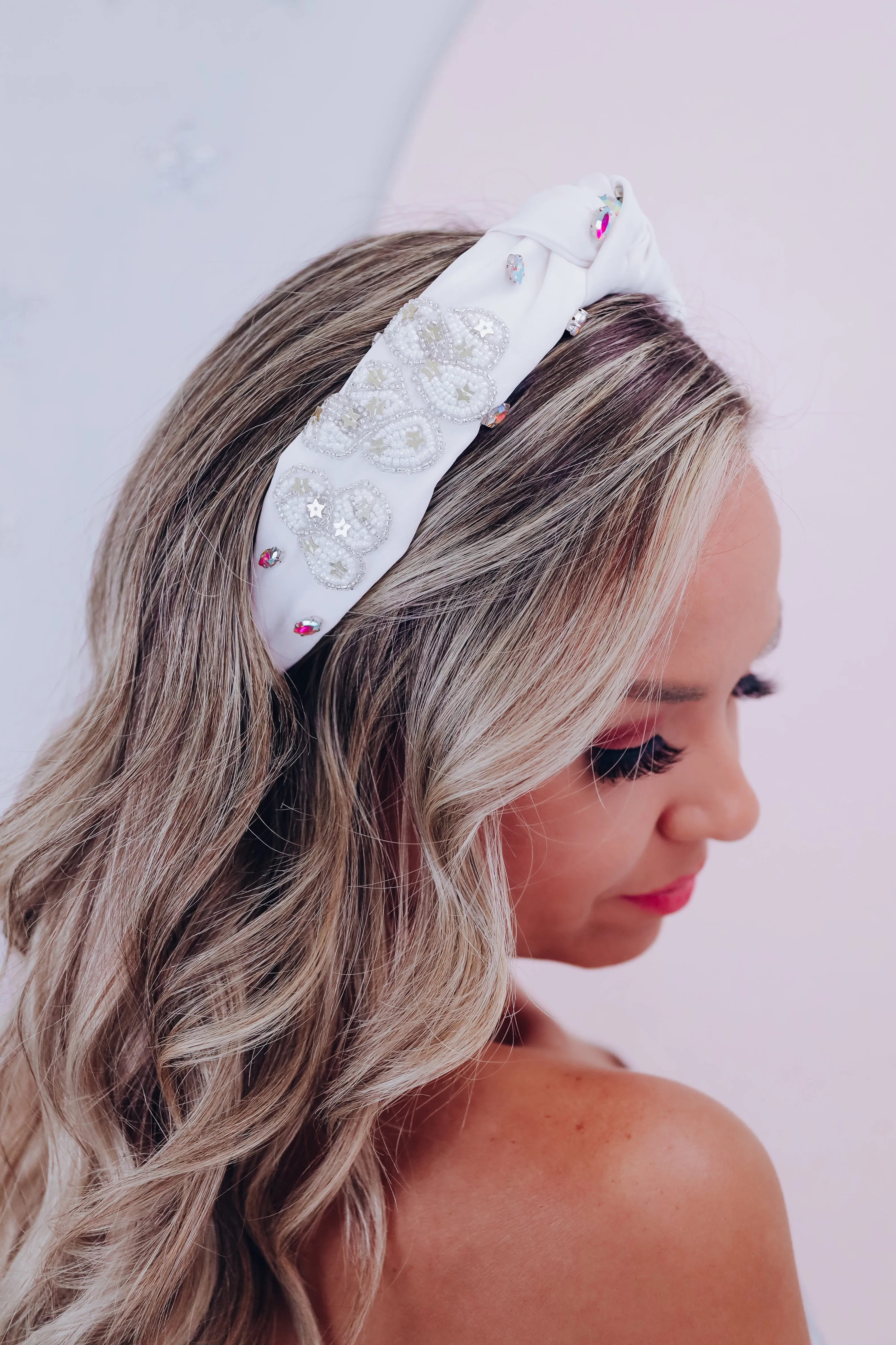 Western Bling Knotted Headband - White