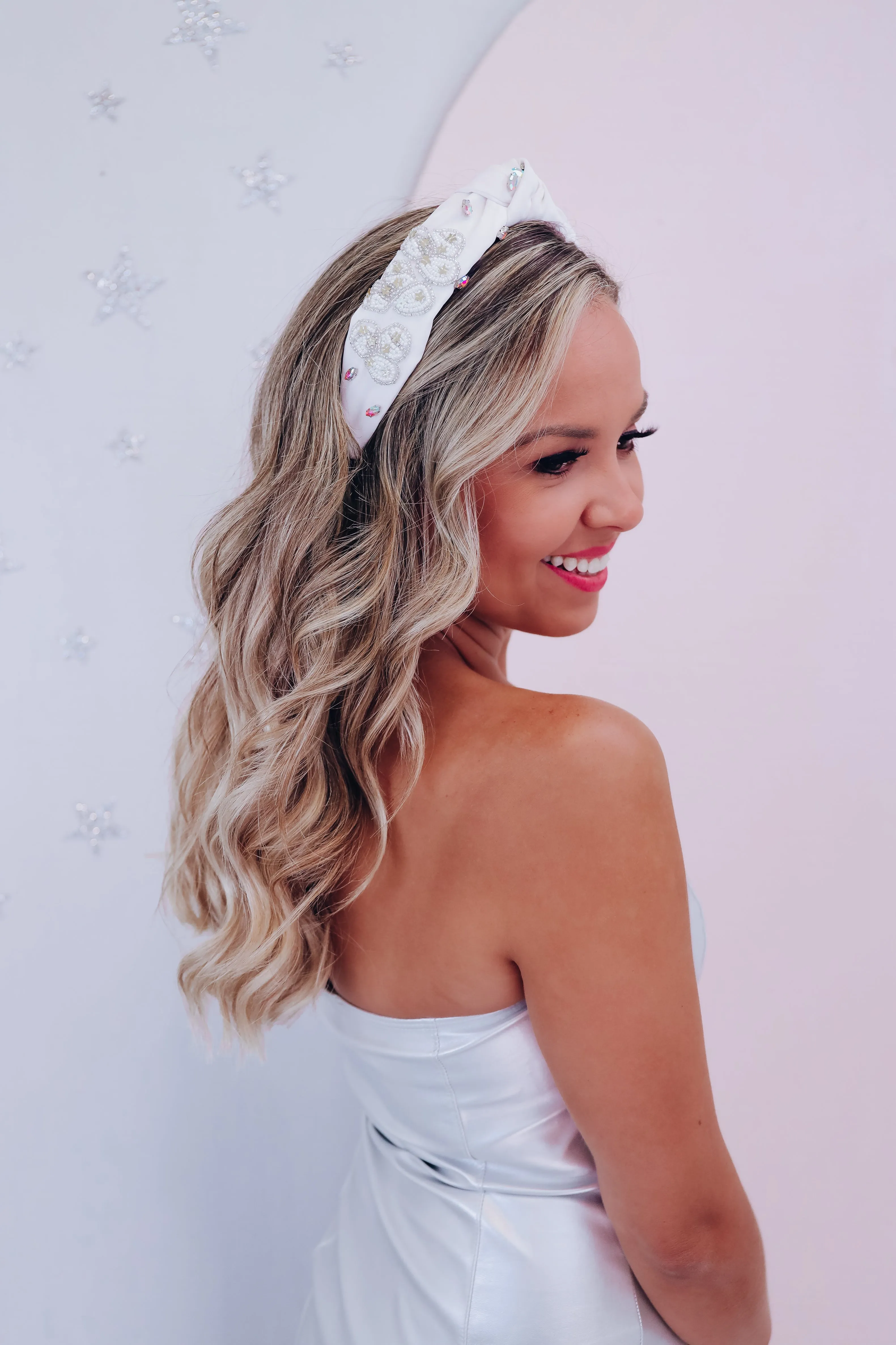Western Bling Knotted Headband - White