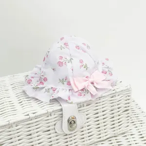 White & Pink Floral Sun Hat - Can be personalised