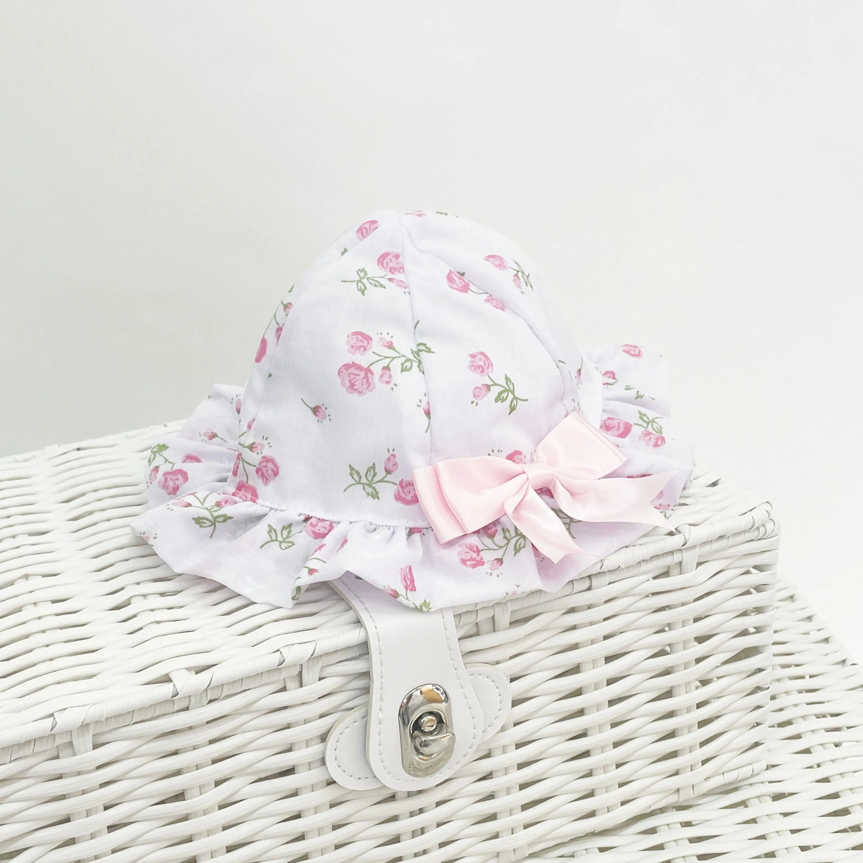 White & Pink Floral Sun Hat - Can be personalised