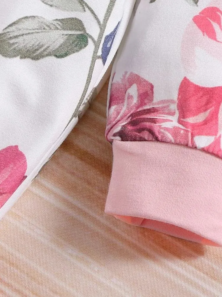 White and Pink Flowers Floral Printed Playsuit for Baby Girl