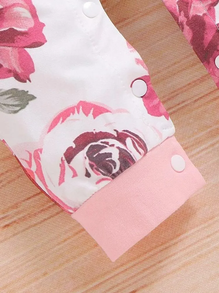 White and Pink Flowers Floral Printed Playsuit for Baby Girl