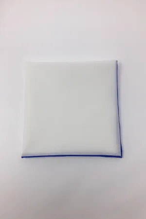 White Cotton with Royal Blue Border Pocket Square