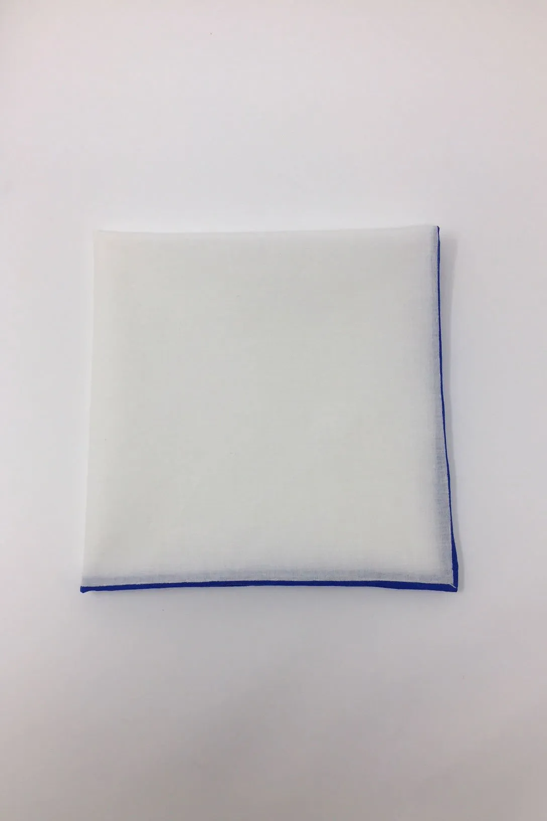 White Cotton with Royal Blue Border Pocket Square