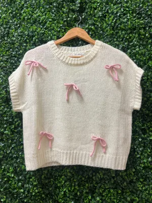 White Knitted With Pink Bows