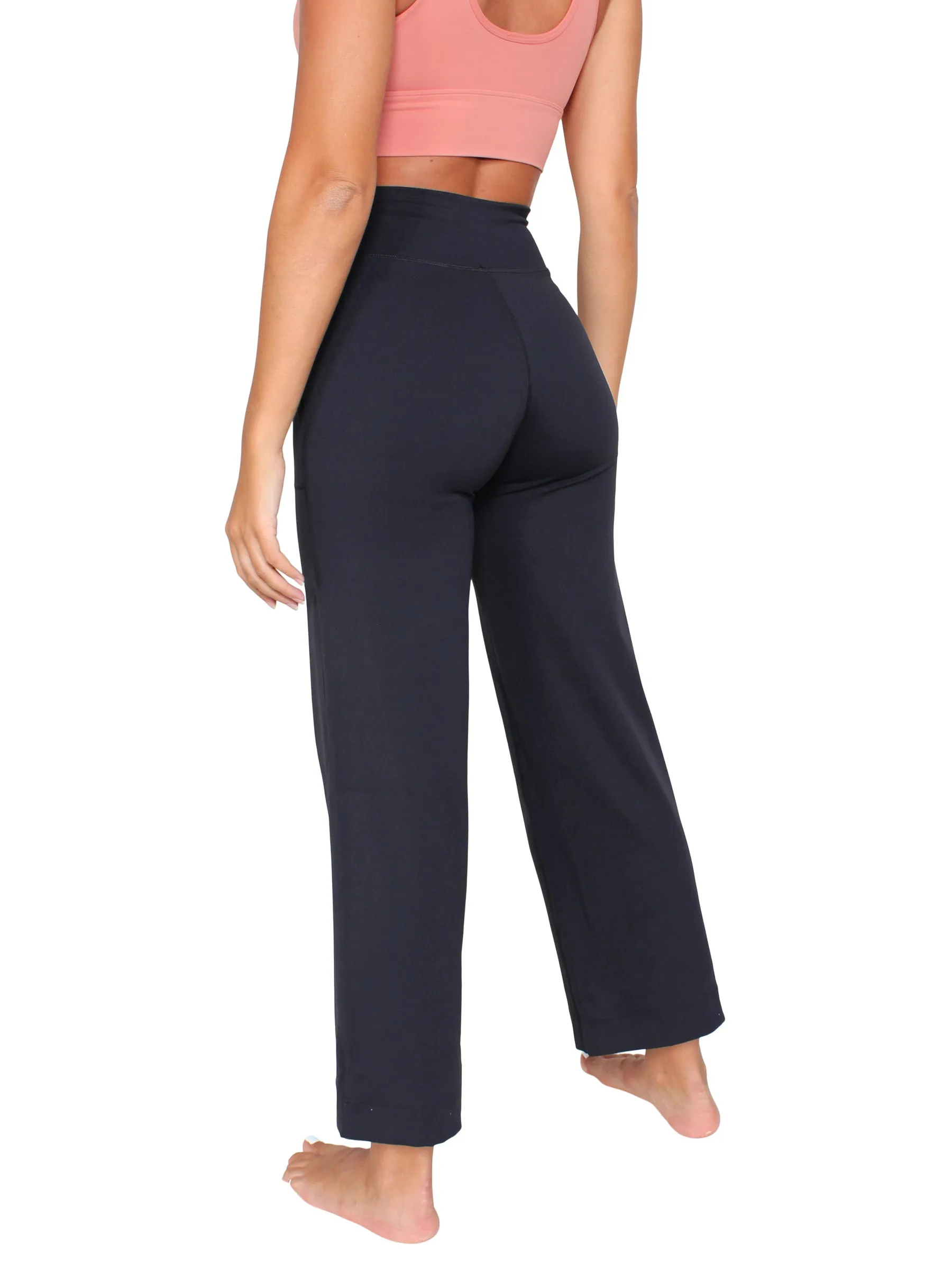 Wide leg drawstring yoga pants - black