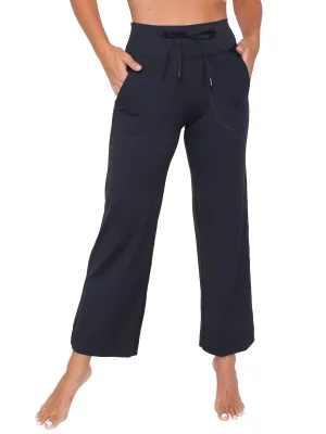 Wide leg drawstring yoga pants - black