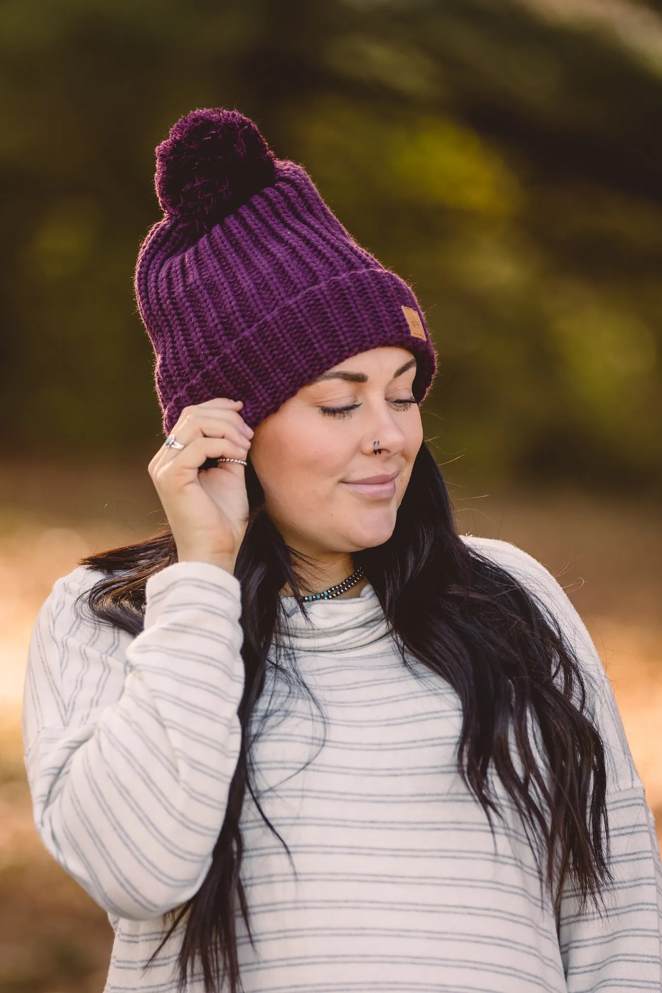 Wine Slouchy Pom Hat