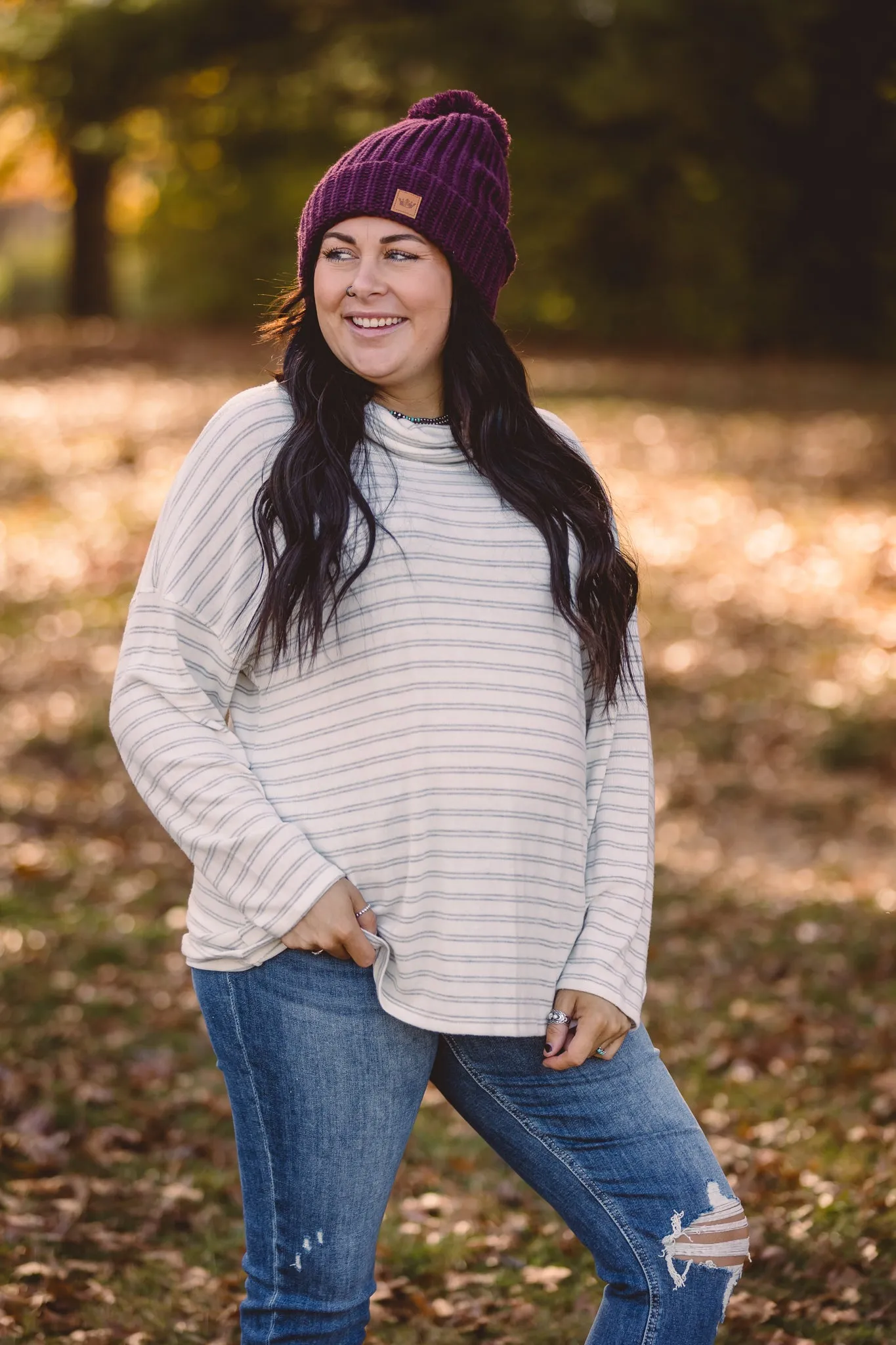 Wine Slouchy Pom Hat