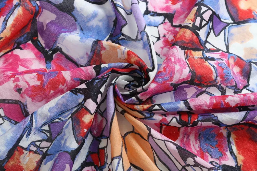 Women Cotton Large Square Scarves/Wraps (Multicolored)