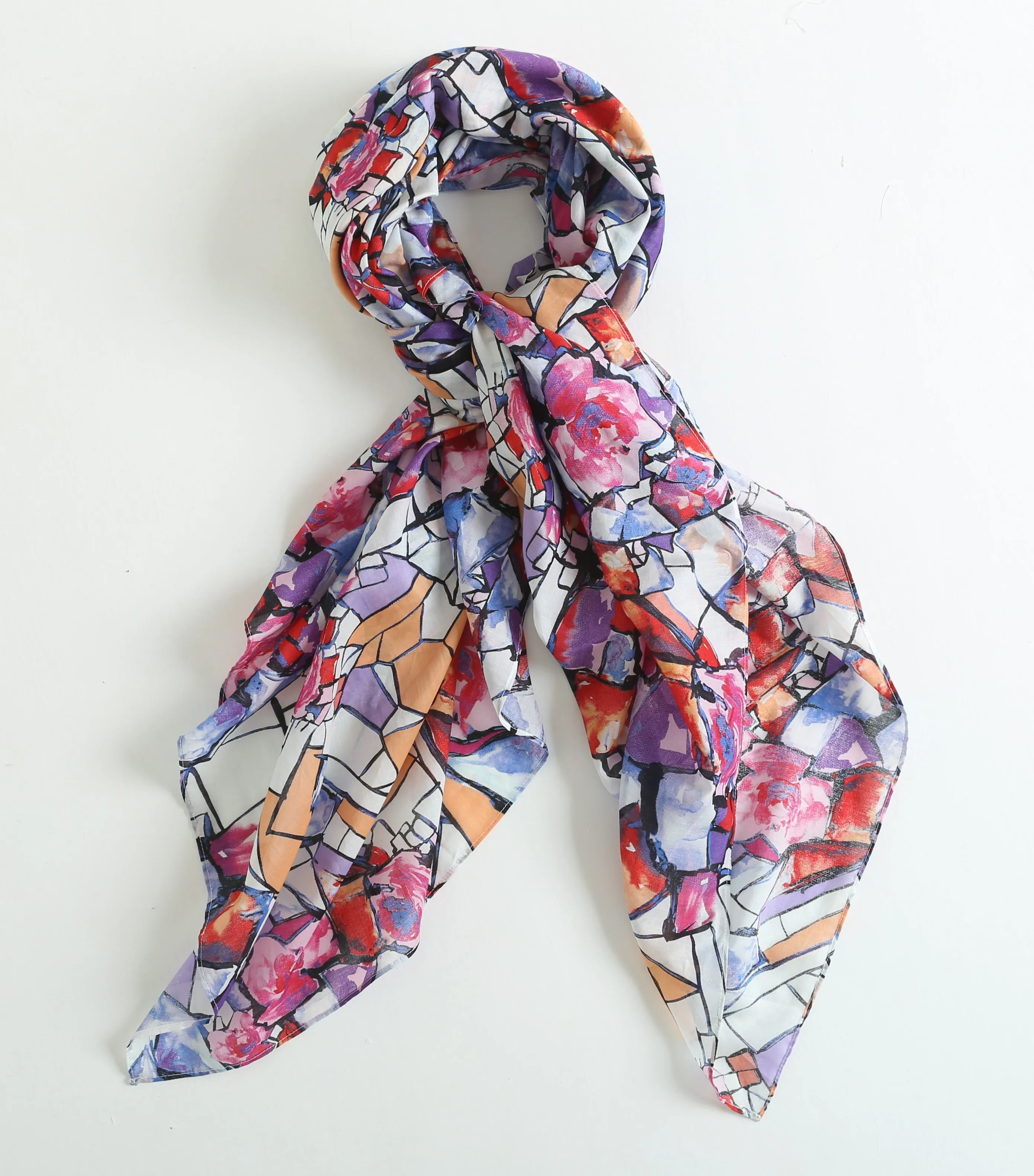 Women Cotton Large Square Scarves/Wraps (Multicolored)