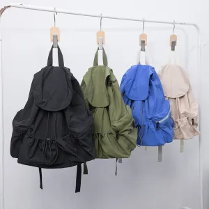 Women's Fashionable Pleated Drawstring Nylon Niche Trendy Large Backpacks