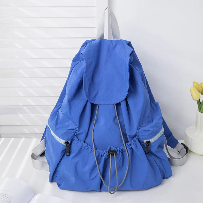 Women's Fashionable Pleated Drawstring Nylon Niche Trendy Large Backpacks