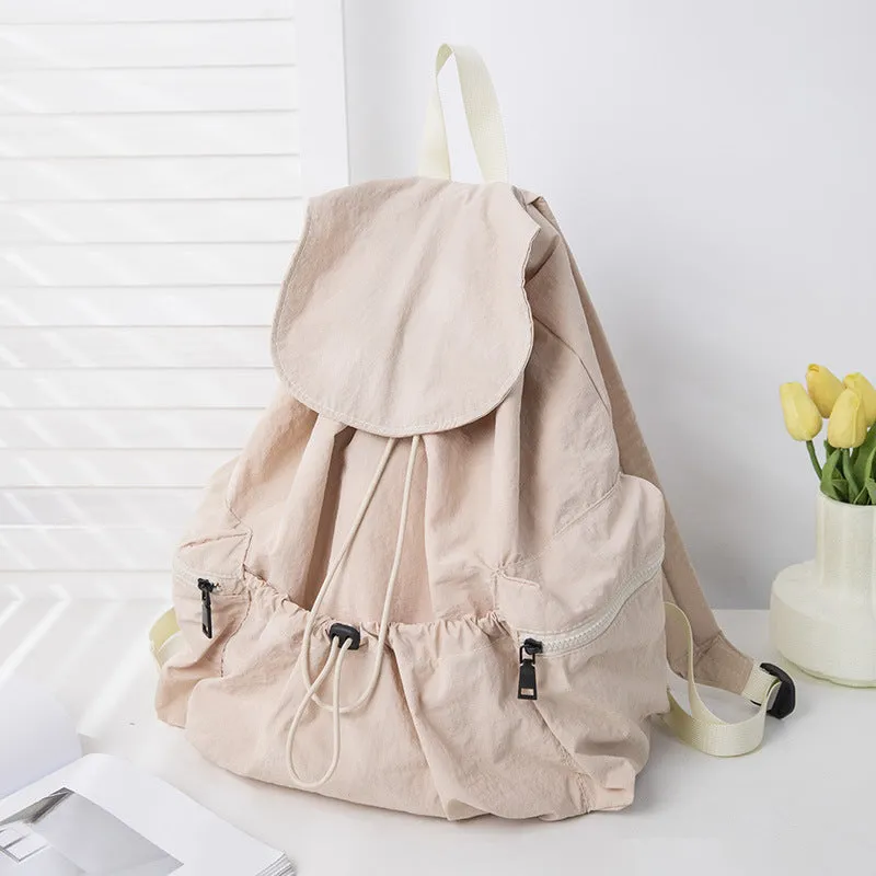 Women's Fashionable Pleated Drawstring Nylon Niche Trendy Large Backpacks