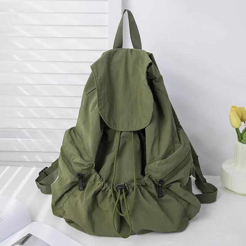 Women's Fashionable Pleated Drawstring Nylon Niche Trendy Large Backpacks