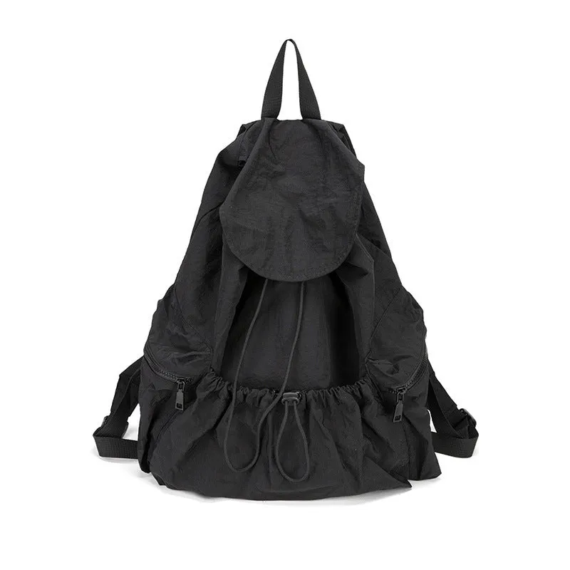 Women's Fashionable Pleated Drawstring Nylon Niche Trendy Large Backpacks