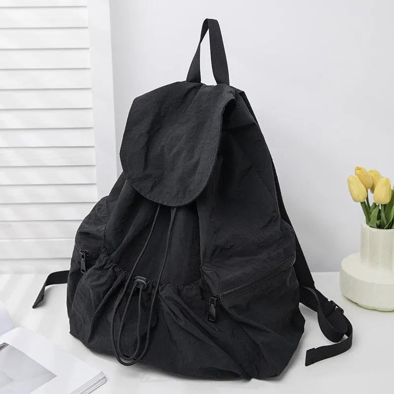 Women's Fashionable Pleated Drawstring Nylon Niche Trendy Large Backpacks