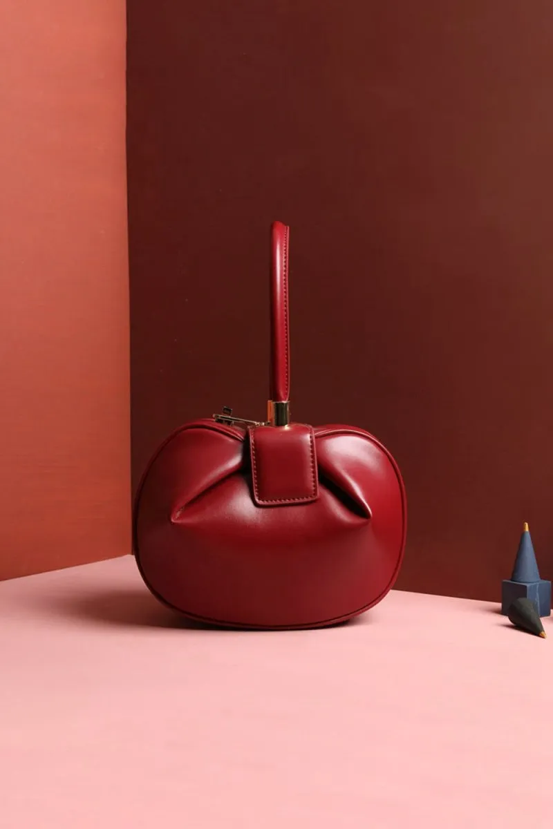 Women's Knotted Cherry Top Handle Clutch in Genuine Leather