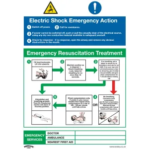 Worksafe by Sealey Safe Conditions Safety Sign - Electric Shock Emergency Action - Rigid Plastic