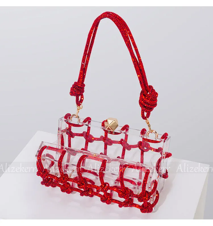 Woven Knotted Rhinestone Clutch