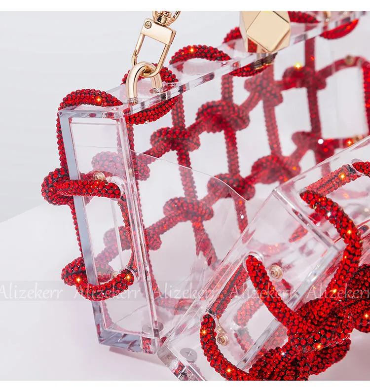 Woven Knotted Rhinestone Clutch