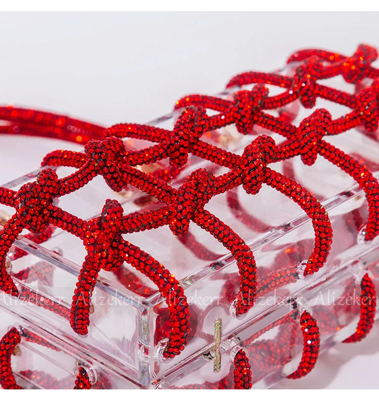 Woven Knotted Rhinestone Clutch