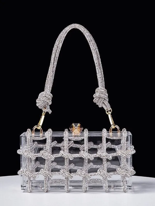 Woven Knotted Rhinestone Clutch