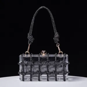 Woven Knotted Rhinestone Clutch