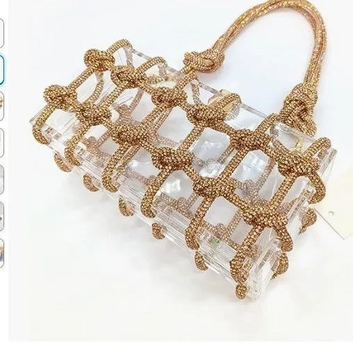 Woven Knotted Rhinestone Clutch