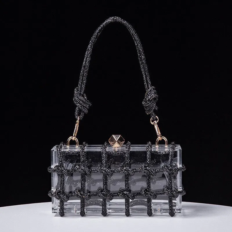 Woven Knotted Rhinestone Clutch