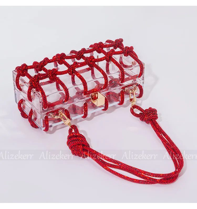 Woven Knotted Rhinestone Clutch
