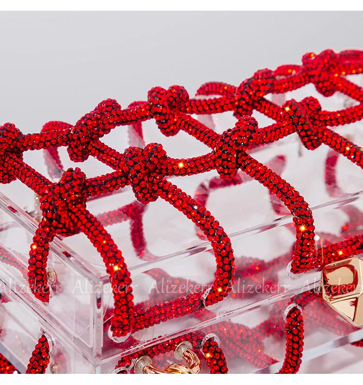 Woven Knotted Rhinestone Clutch