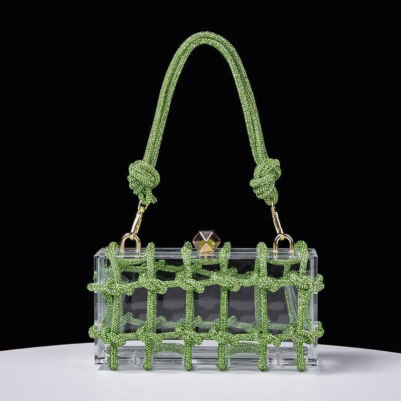 Woven Knotted Rhinestone Clutch