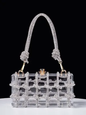 Woven Knotted Rhinestone Clutch