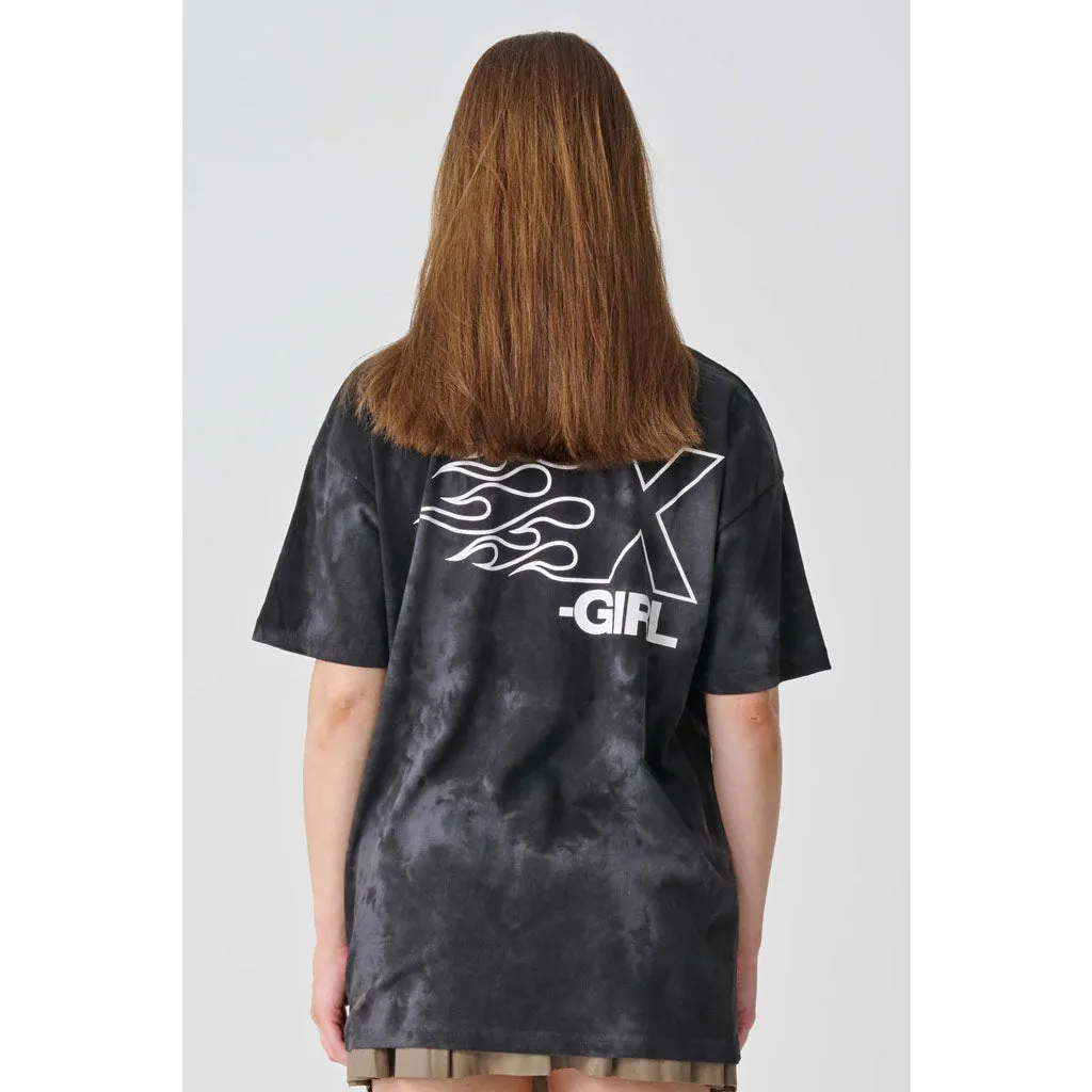 X-GIRL BURNING X LOGO RELAXED TEE - BLACK
