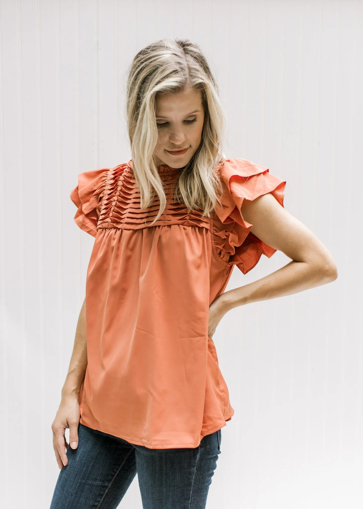 X Persimmon Twisted Pleat Top