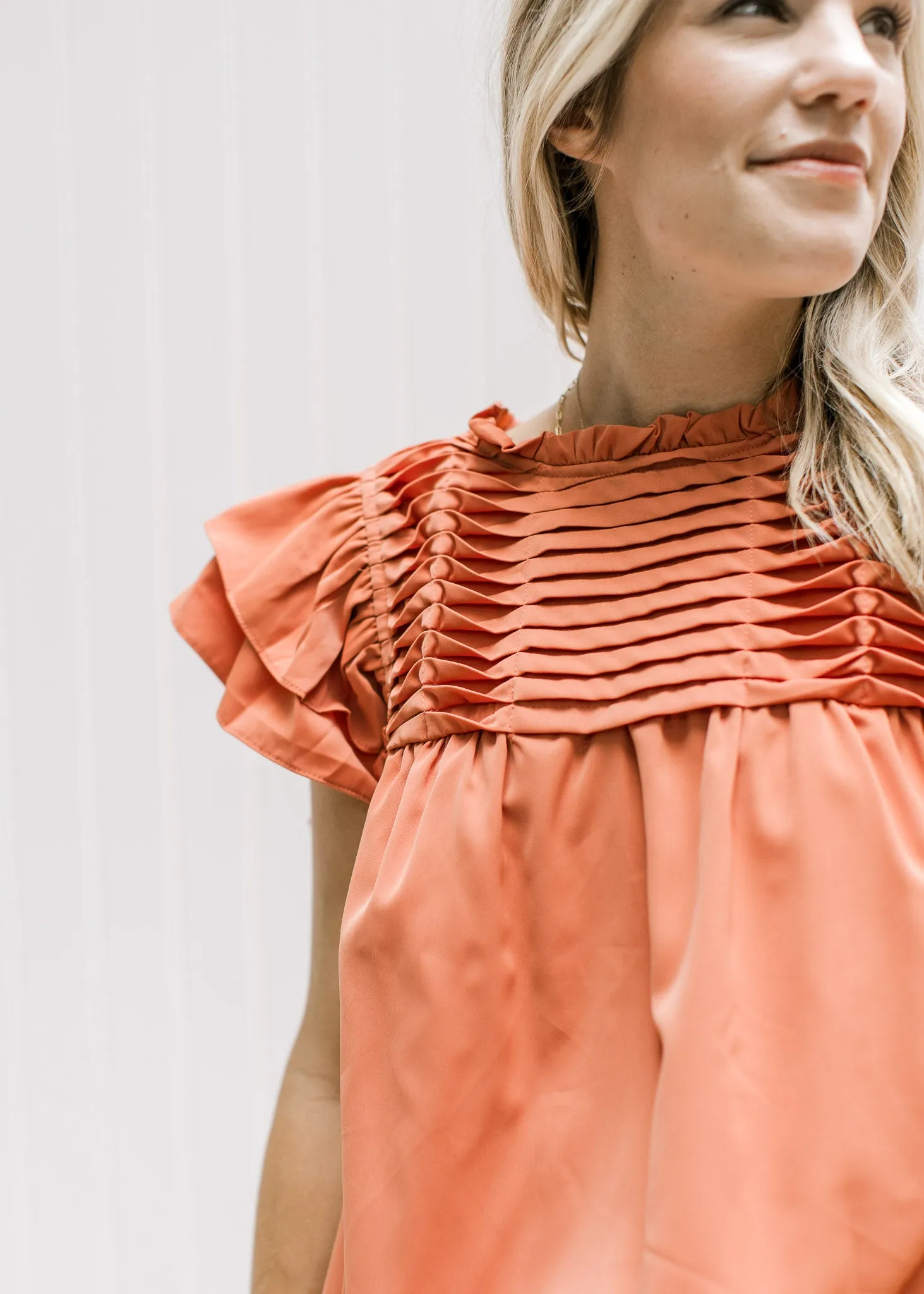 X Persimmon Twisted Pleat Top