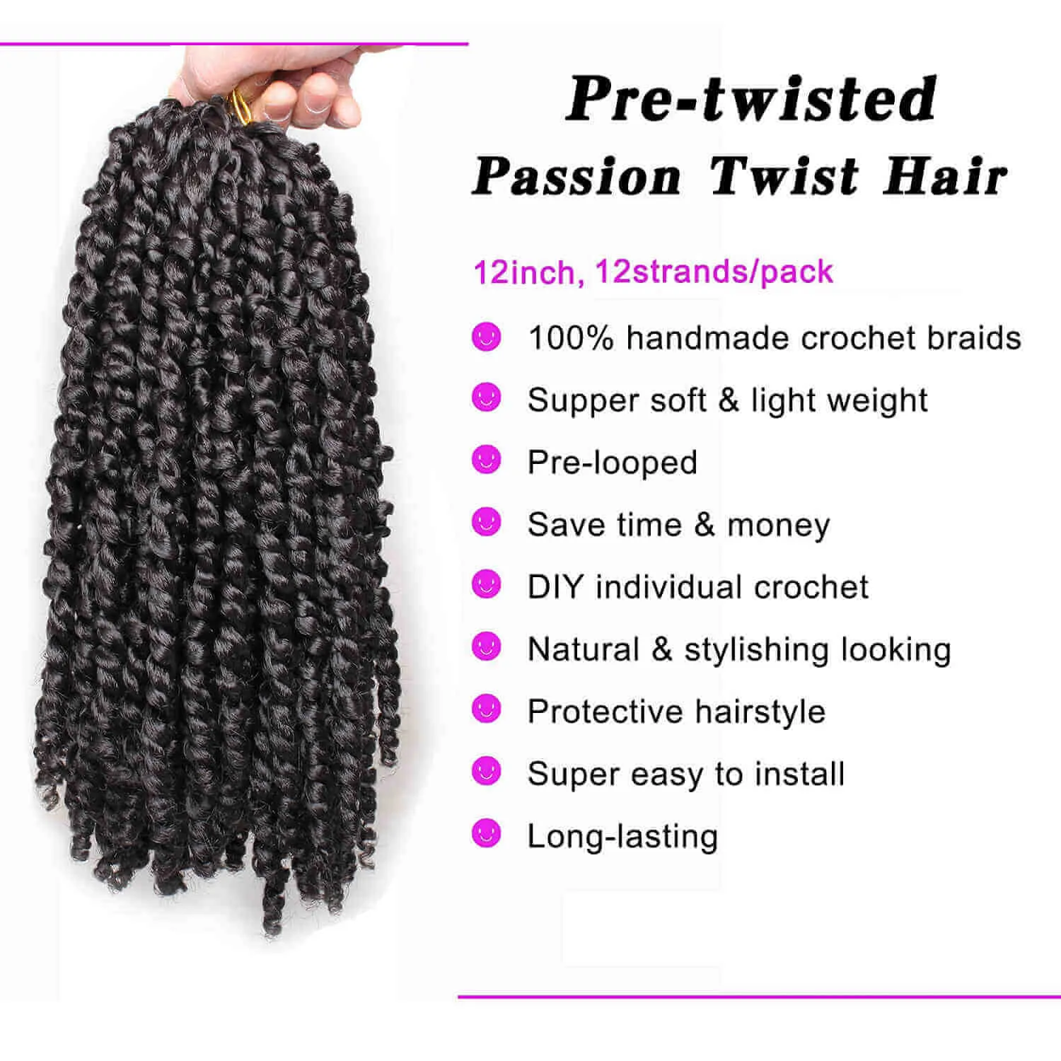 Xtrend Pre-Twisted Passion Twist Hair Ombre Crochet Braid Hair Bohemian Curl Passion Twist Synthetic Braiding Hair Extensions
