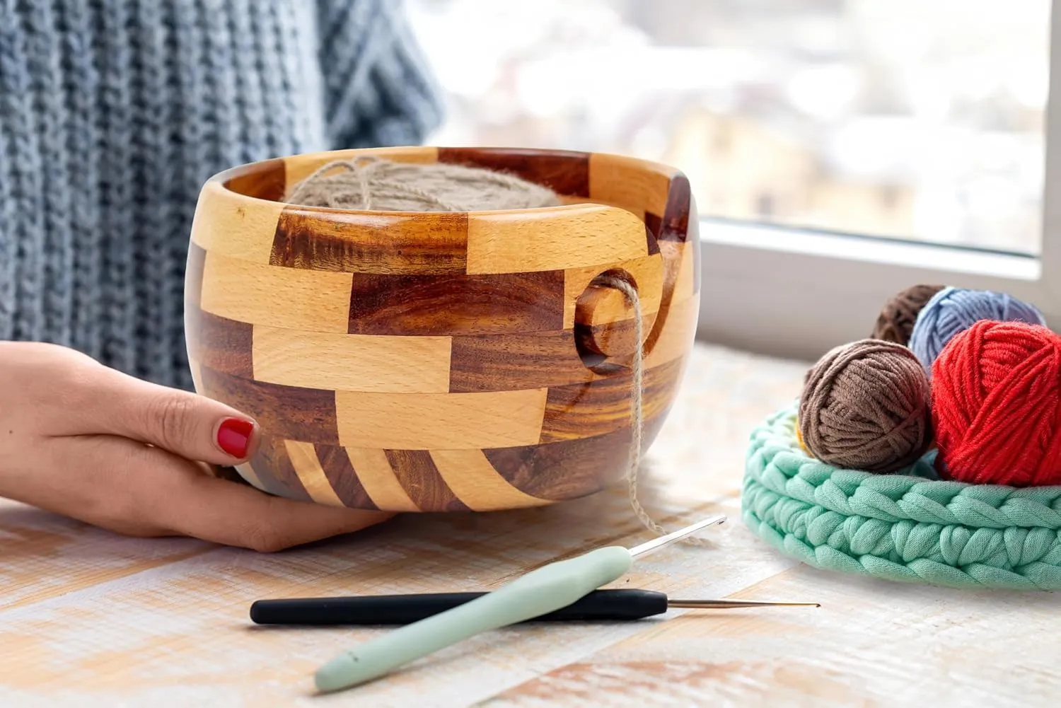 Yarn Bowl - Nagina International Mixed Turmeric & Rosewood (6" x 6" x 3")