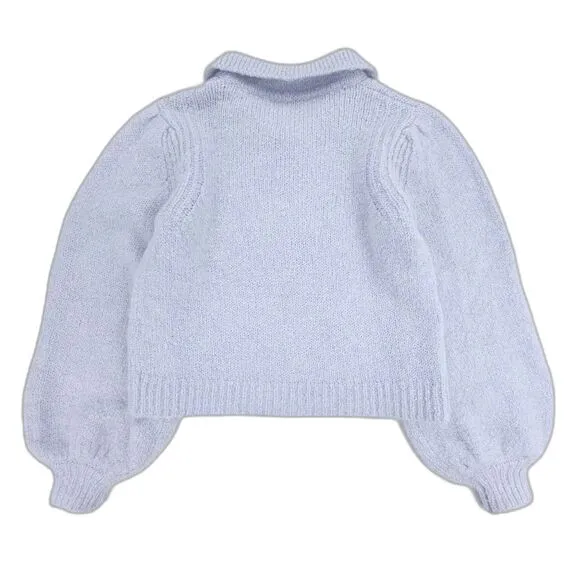 ZARA Alpaca Wool Balloon Sleeve NeckTie Pullover Sweater Preppy French Girl Blue