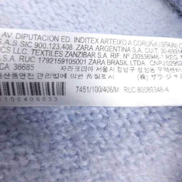 ZARA Alpaca Wool Balloon Sleeve NeckTie Pullover Sweater Preppy French Girl Blue